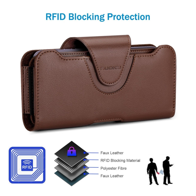 NUOKU 5.5-6.7 Inch Dual Phone Belt Clip Carrying Pouch Litchi Texture Leather Phone Case(Dark Brown) - by NUOKU | Online Shopping UK | buy2fix