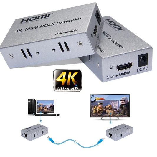HDMI To RJ45 Single Ethernet Cable 100m Extender 4K HD Cable Signal Amplifier EU Plug(Black) by buy2fix