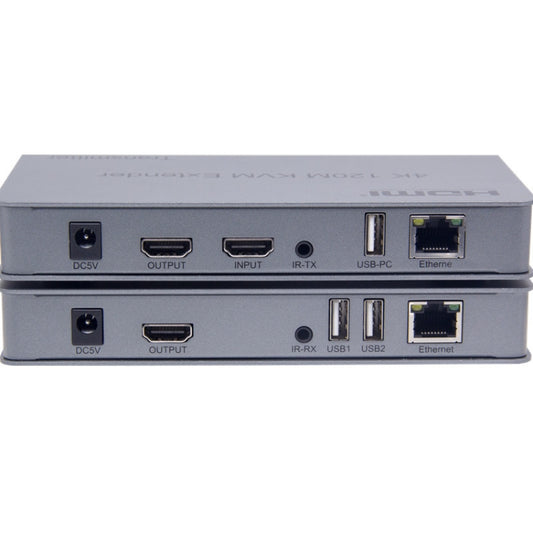 KVM 120m 4K HD Extender Computer Mouse Keyboard HDMI Single Ethernet Cable Transmitter + Receiver EU Plug(Gray) by buy2fix