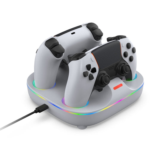 For PS5 Controller Dual Charger Charging Stand Docking Station With RGB Ambient Light(White Black) by buy2fix