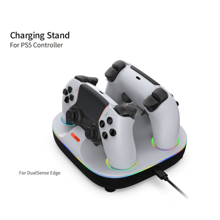 For PS5 Controller Dual Charger Charging Stand Docking Station With RGB Ambient Light(White) by buy2fix