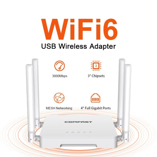 COMFAST CF-WR630AX 3000Mbps Dual-Band WiFi6 MESH Router 4x5dBi Antenna UK Plug by COMFAST