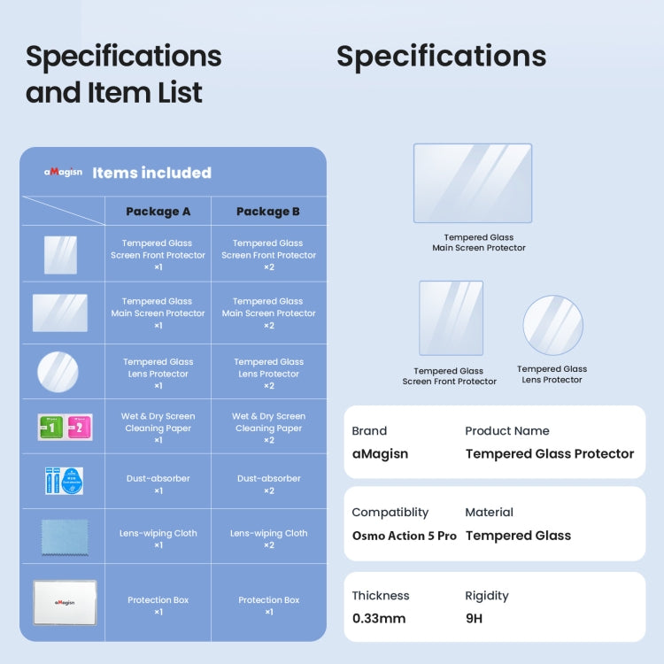 For DJI Osmo Action 5 Pro aMagisn 9H Hardness Tempered Glass Set Package A by aMagisn
