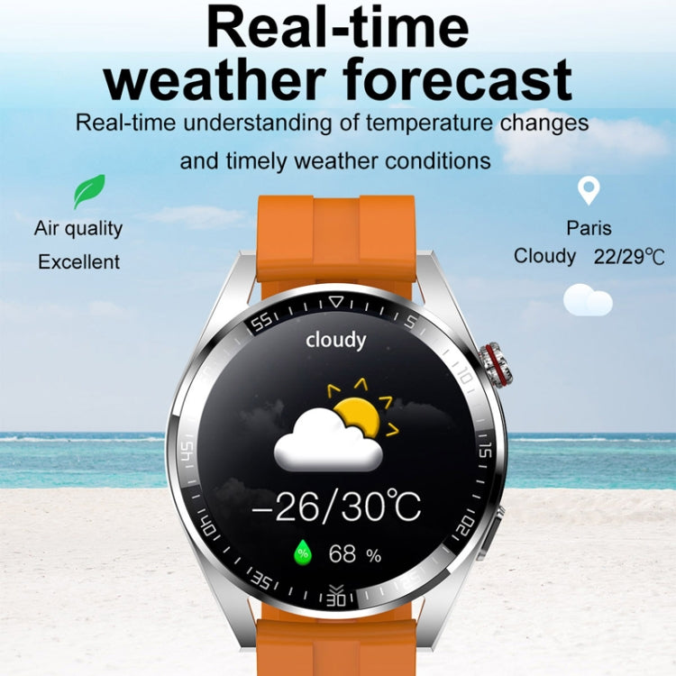 1.43 inch AMOLED Screen Smartwatch Heart Rate Blood Pressure Monitoring Bluetooth Talking Sports Watch, Color: Silver Orange Silicone Strap - Smart Watches by buy2fix | Online Shopping UK | buy2fix