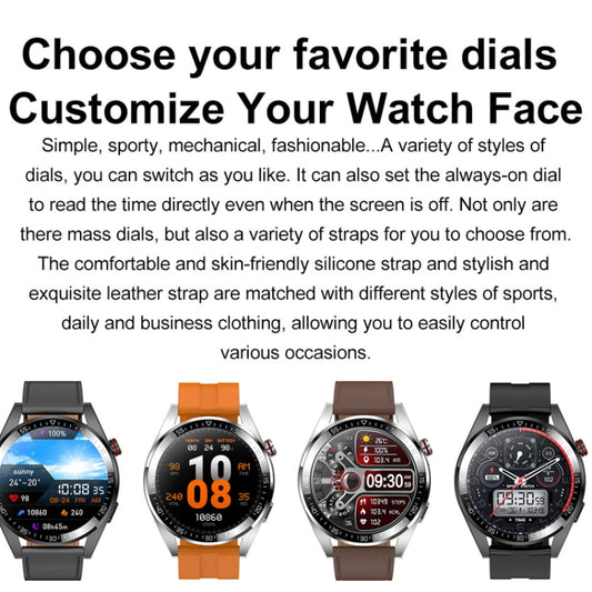 1.43 inch AMOLED Screen Smartwatch Heart Rate Blood Pressure Monitoring Bluetooth Talking Sports Watch, Color: Black Leather Strap by buy2fix