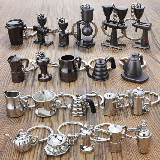 Mini Metal Keychain Coffee Utensils Decorative Pendant, Style: Tray Coffee Cup Silver by buy2fix
