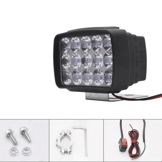 15W Electric Motorcycle External Strong LED Headlight, Specifications: With Screws + Pipe Clamps + Switch + 2m Extension Cord by buy2fix
