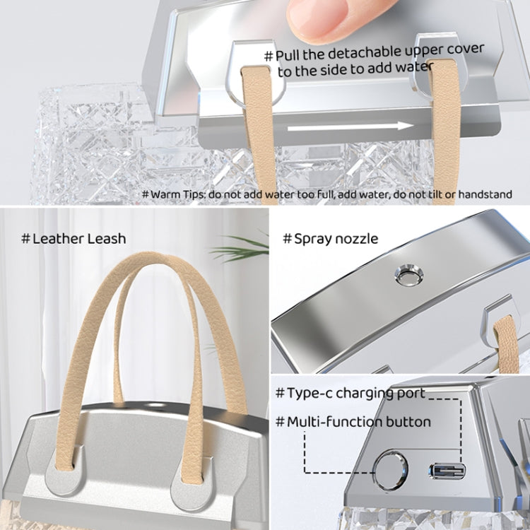 Desktop Small Crystal Bag Humidifier Aroma Ambient Lighting, Color: White Rechargeabl by buy2fix