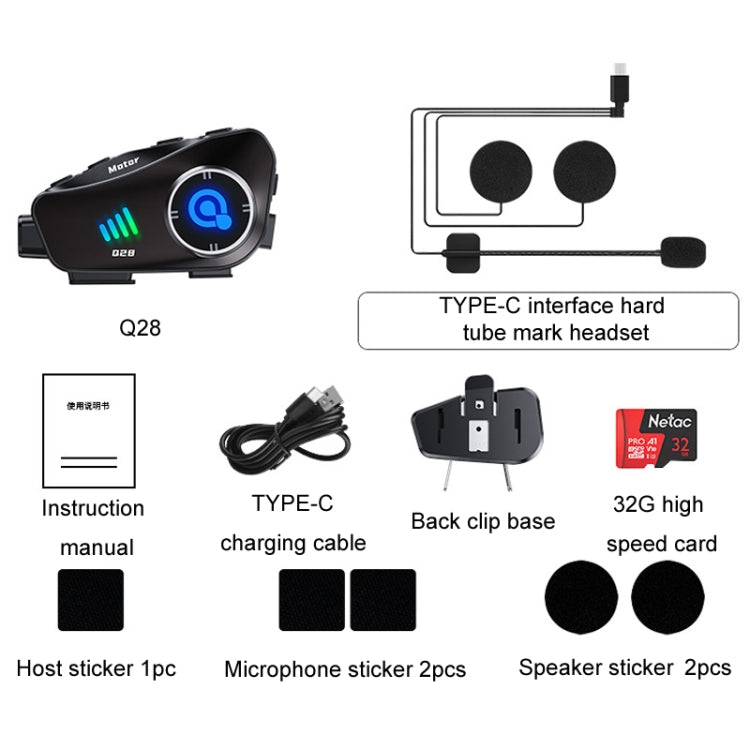 KUQIBAO Q28 Motorcycle Riding Helmet Bluetooth-compatible Headset Recorder(Hard Microphone) - Motorcycle Walkie Talkie by KUQIBAO | Online Shopping UK | buy2fix