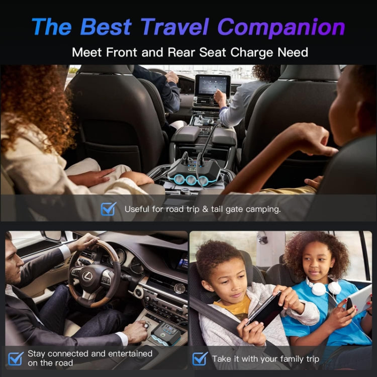 TR52 Car Cigarette Lighter One To Three With Switch Voltage Display by buy2fix