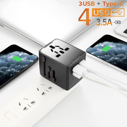 3 x USB & 1 x USB-C / Type-C Travel Plug Adapter International Universal Charging Block(White) by buy2fix