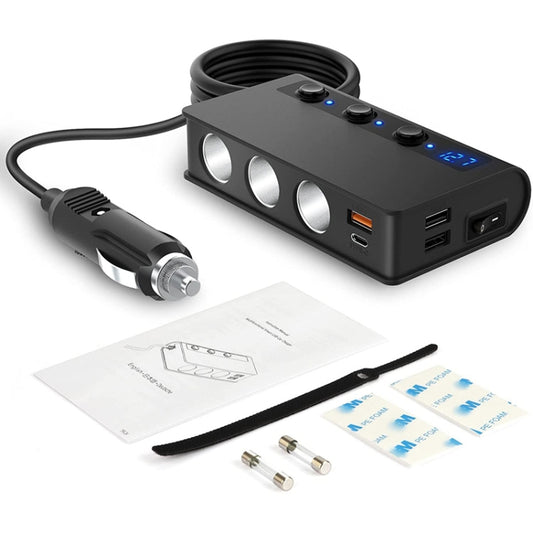 TR24 Car Cigarette Lighter One To Three With Switch 180W High Power Fast Charger(Black PD Version) by buy2fix