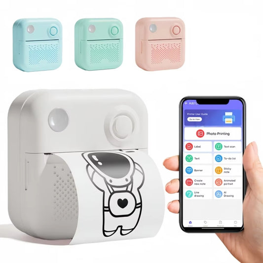 200DPI Mini Label Printer Thermal Inkless Black And White Printer With 1 Roll Printing Paper(Blue) by buy2fix