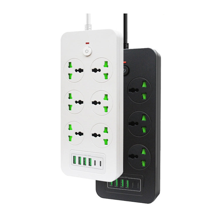 Thunderproof Overload Protection 4USB+2PD+6 Holes Socket, Color: Black UK Plug - Extension Socket by buy2fix | Online Shopping UK | buy2fix