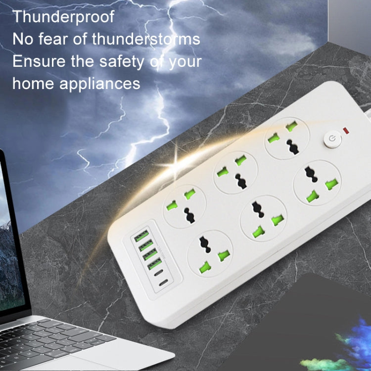 Thunderproof Overload Protection 4USB+2PD+6 Holes Socket, Color: Black UK Plug - Extension Socket by buy2fix | Online Shopping UK | buy2fix