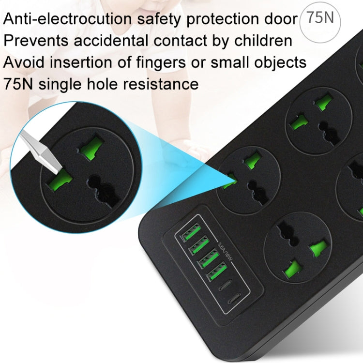 Thunderproof Overload Protection 4USB+2PD+6 Holes Socket, Color: Black UK Plug - Extension Socket by buy2fix | Online Shopping UK | buy2fix