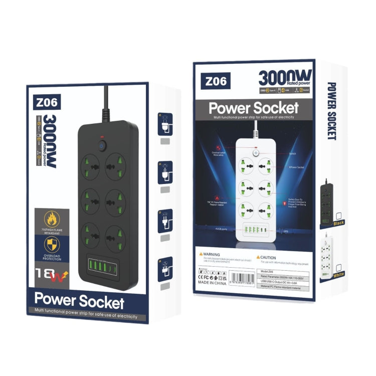 Thunderproof Overload Protection 4USB+2PD+6 Holes Socket, Color: Black UK Plug - Extension Socket by buy2fix | Online Shopping UK | buy2fix