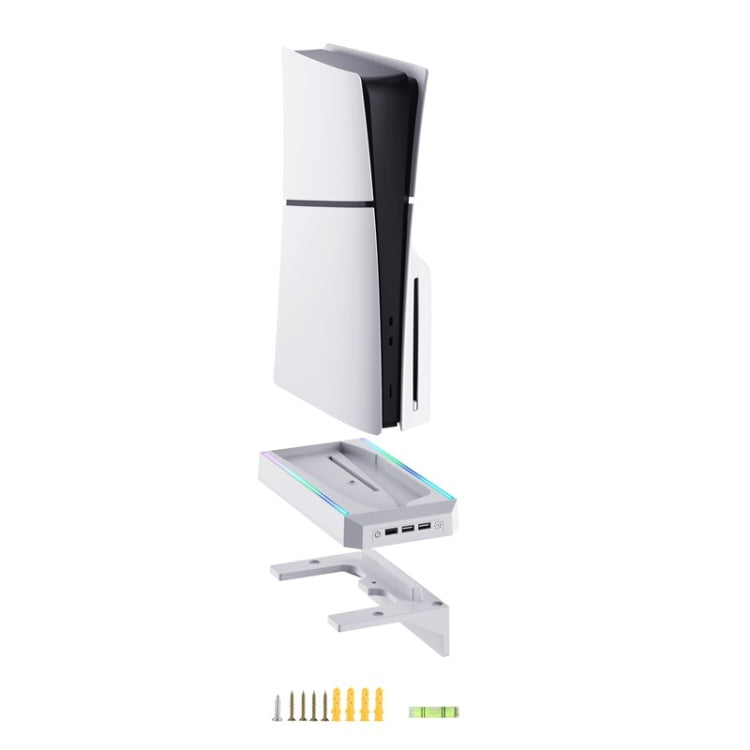 For PS5 Slim Console Wall-mounted Storage Rack With 3 USB2.0 Ports(White) - Holder by buy2fix | Online Shopping UK | buy2fix
