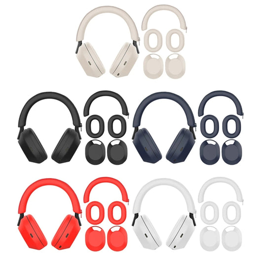 For Sony WH-1000XM5 Bluetooth Headset + Headband + Earmuff Protective Cover(3-in-1 Red) by buy2fix