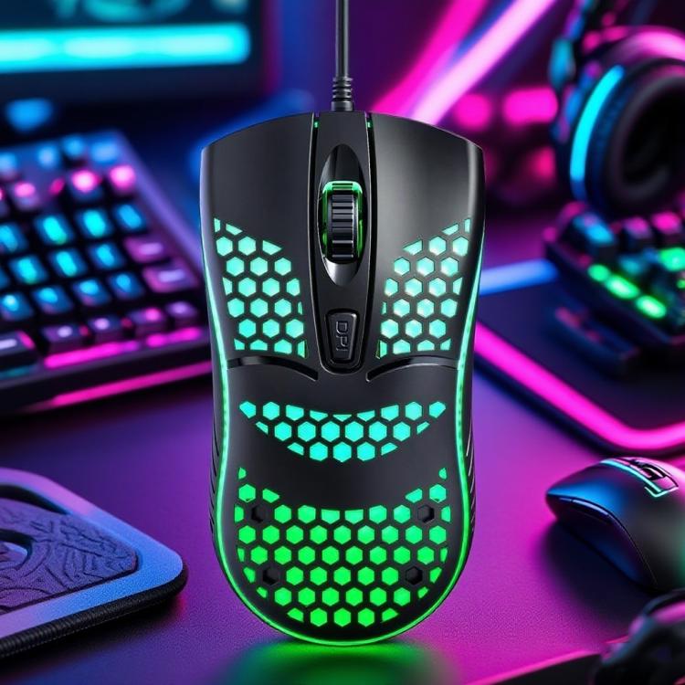 T-WOLF V15 Honeycomb Wired USB Gaming Mouse with RGB Lighting Ergonomic Hollow Design for PC Office Home Use(Pink) - Wired Mice by T-WOLF | Online Shopping UK | buy2fix