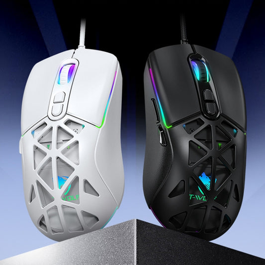 T-WOLF G520 7-keys RGB Marquee Honeycomb Hollow Gaming Wired Mouse(White) by T-WOLF