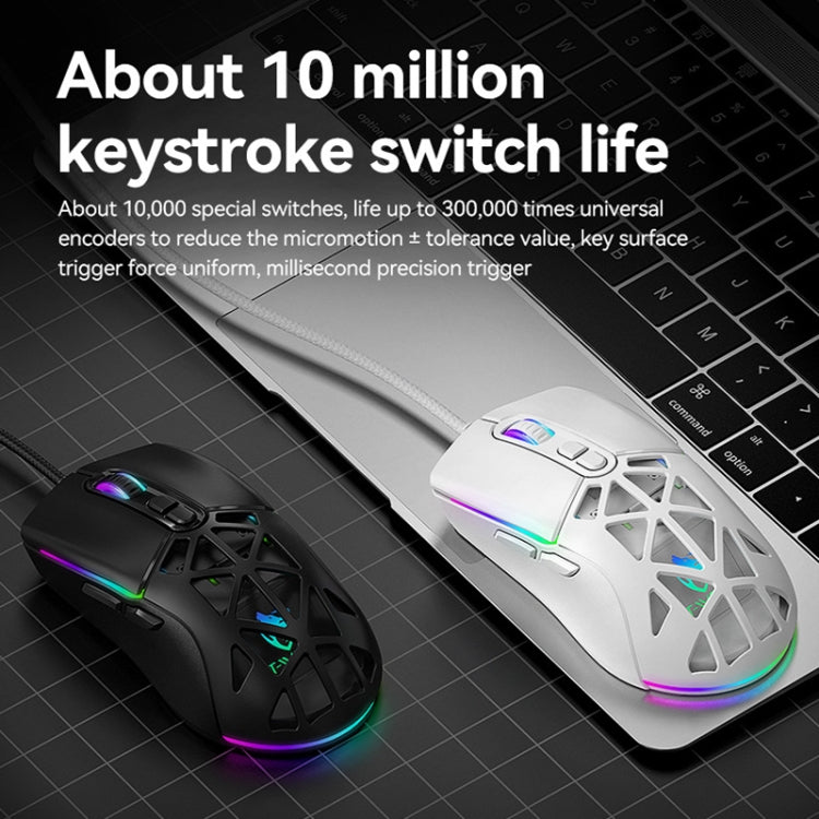 T-WOLF G520 7-keys RGB Marquee Honeycomb Hollow Gaming Wired Mouse(White) by T-WOLF