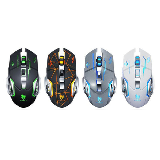 T-WOLF Q13 2.4GHz 6-keys RGB Colorful Light Gaming Wireless Mouse, Color: Single Mode Gray by T-WOLF