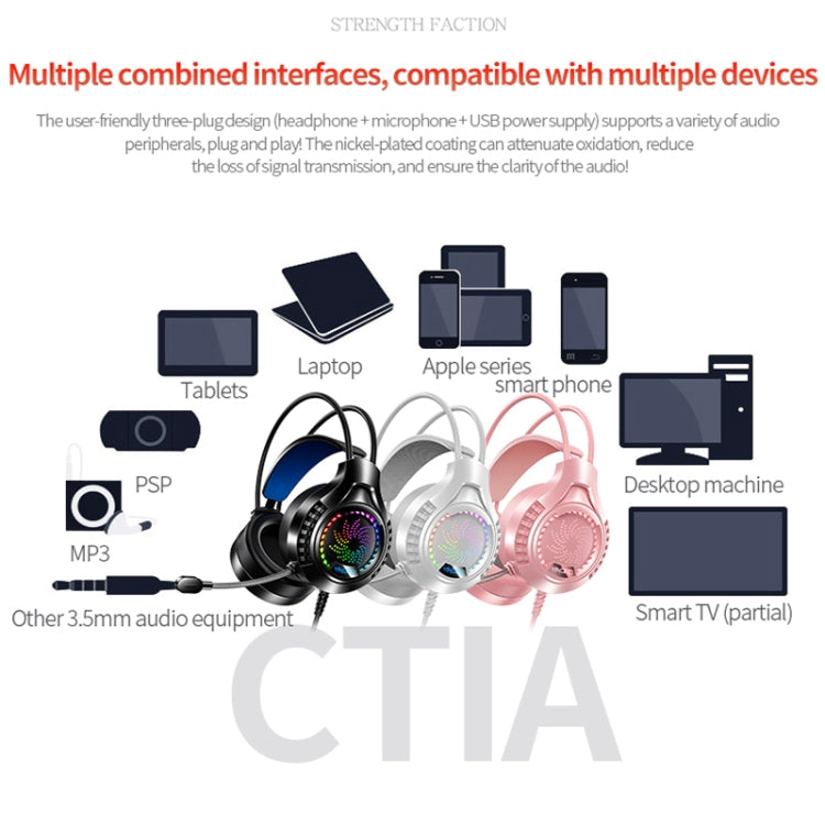 YINDIAO Q7 Colorful Light Computer Wired Headset USB Gaming Headset Dual 3.5mm + USB White by YINDIAO