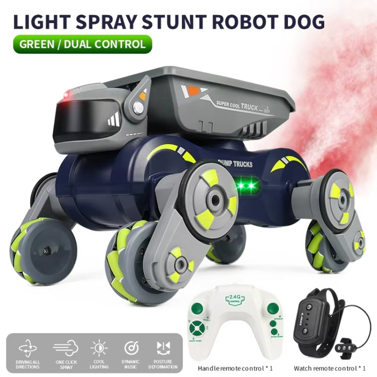 Eight Wheel Stunt Robot Dog Smart Gesture Sensor RC Kids Toy Car With Lights Music Spray Car, Style: Green Single RC - RC Cars by buy2fix | Online Shopping UK | buy2fix