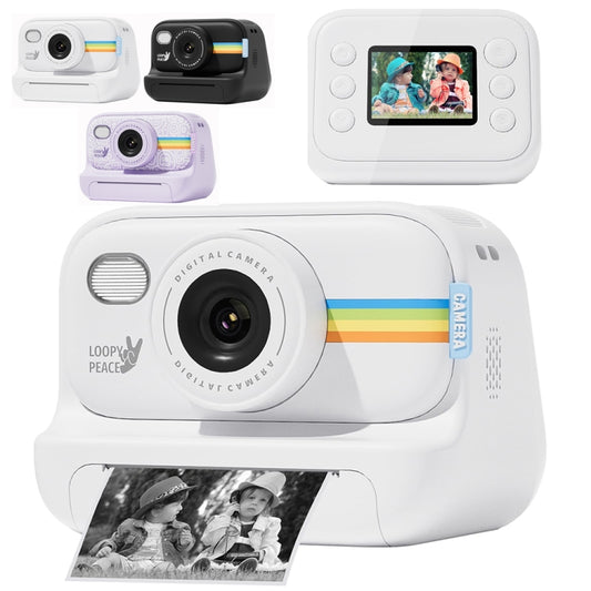 2.0-Inch LED Flash 1080P HD Recording Photo Printing Camera With 3-Rolls Paper, Color: White by buy2fix