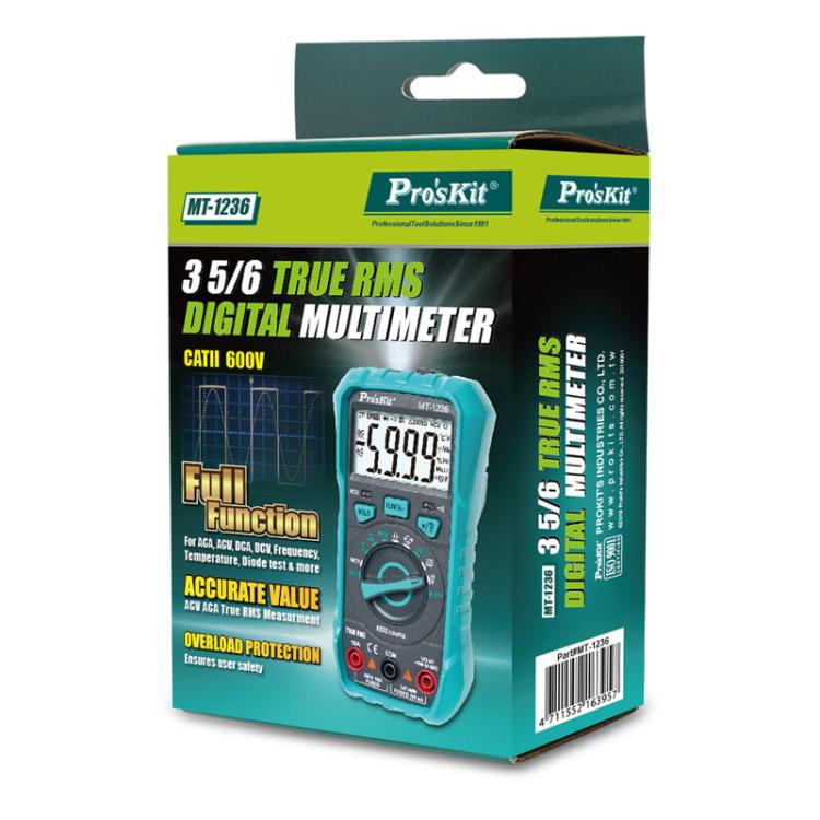 ProsKit MT-1236-C 3-5/6 True-RMS Digital Multimeter For ACA, ACV, DCA, DCV, Frequency, Cycle Duty, Diode Test(Green) - Digital Multimeter by ProsKit | Online Shopping UK | buy2fix
