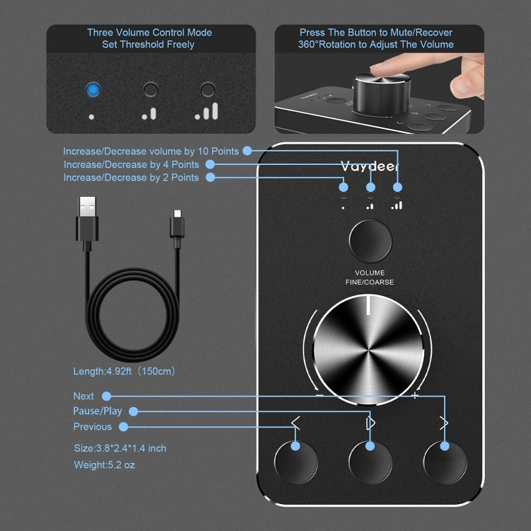 Vaydeer JP2011 USB Computer Volume Adjustment Controller Desktop Multimedia Rotary Button(Type-C) - USB Sound by Vaydeer | Online Shopping UK | buy2fix