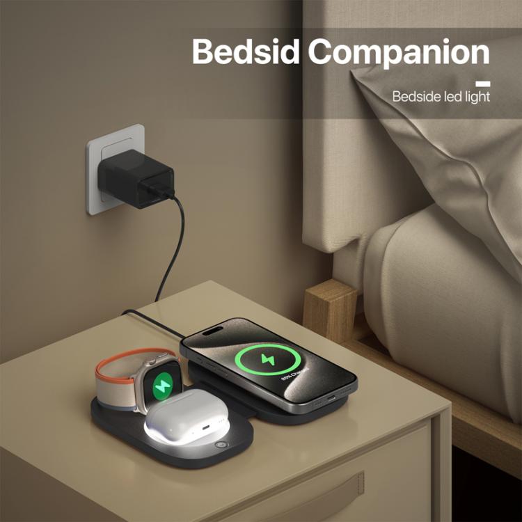 T5 3 In 1 Folding Magnetic Wireless Charger For Apple Watch / iPhone / AirPods(White) - Wireless Charger by buy2fix | Online Shopping UK | buy2fix