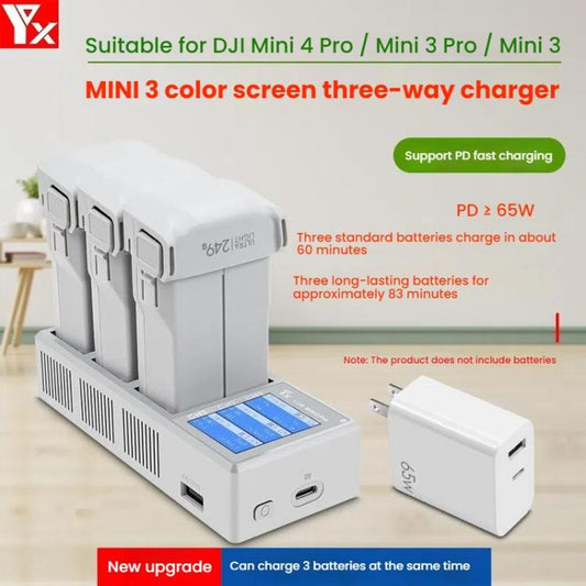 For DJI Mini 4 Pro / Mini 3 Pro / Mini 3 YX Color Screen 3-Way Charger Battery Manager With 65W US Plug - Other by YX | Online Shopping UK | buy2fix