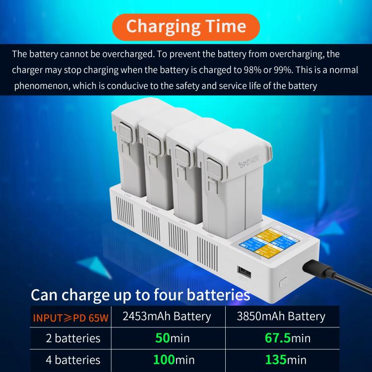 For DJI Mini 4 Pro / Mini 3 Pro / Mini 3 YX Four-Way Color Screen Charger Battery Manager(Light Gray) - Other by YX | Online Shopping UK | buy2fix