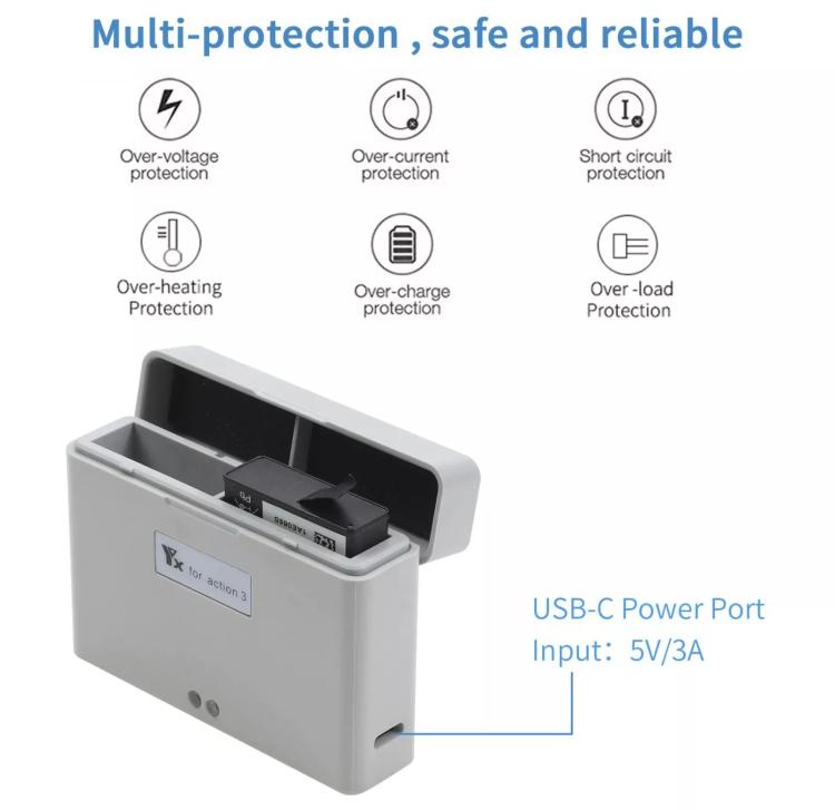 For DJI Action 3 / Action 4 Camera YX 2-Way Charger Battery Manager(Gray) - Cable & Charger by YX | Online Shopping UK | buy2fix