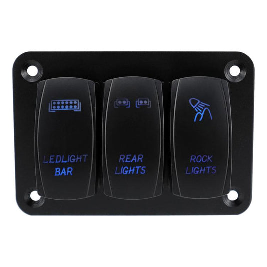 Blue Light Laser Engraved Panel Combination Switch For Car Boat, Specifications: 3-digit Panel by buy2fix