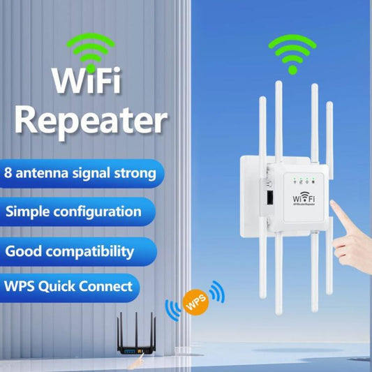 U18 1200Mbps 2.4G & 5G Wireless Repeater WiFi Signal Amplifier With 8 Antenna US Plug White - Broadband Amplifiers by buy2fix | Online Shopping UK | buy2fix