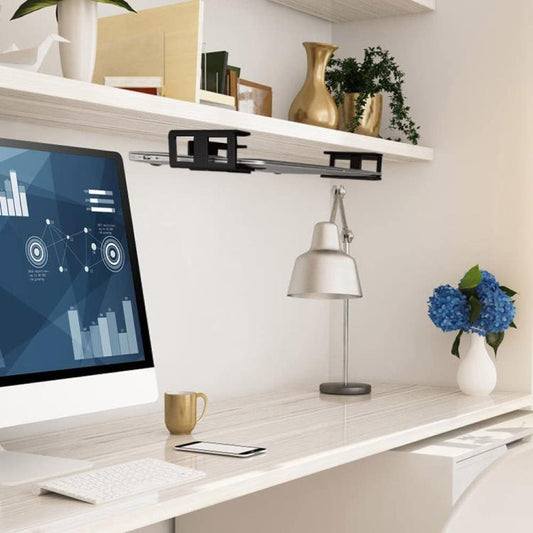 Under Desk Laptop Tablet Storage Mount Kit Office Storage Organize(Black) - Laptop Stand by buy2fix | Online Shopping UK | buy2fix