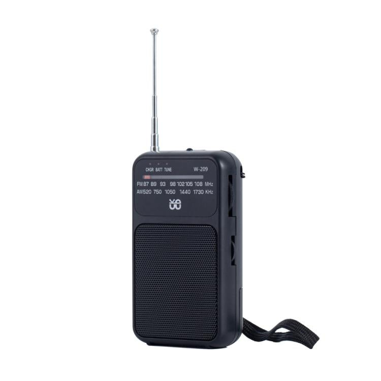 W-209 Mini Portable Rechargeable / Battery Dual-mode Powered Pointer FM Radio with Flashlight(Black) - Radio Player by buy2fix | Online Shopping UK | buy2fix