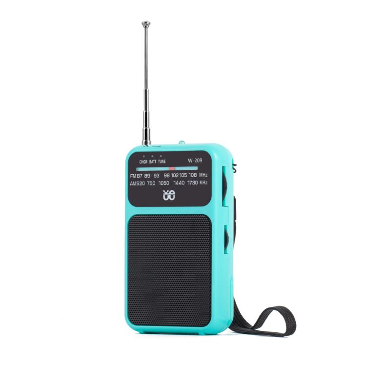 W-209 Mini Portable Rechargeable / Battery Dual-mode Powered Pointer FM Radio with Flashlight(Blue) - Radio Player by buy2fix | Online Shopping UK | buy2fix