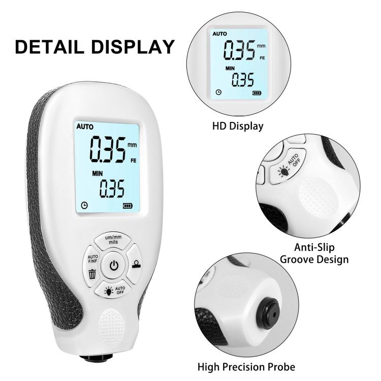 High-Precision Anti-Slip Paint Coating Thickness Gauge(White) - Coating Thickness Gauge by buy2fix | Online Shopping UK | buy2fix