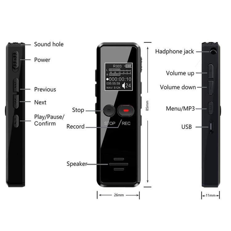32GB 0.9-inch LCD Screen Interview Mini HD Recorder USB Charging MP3 Player - Recording Pen by buy2fix | Online Shopping UK | buy2fix