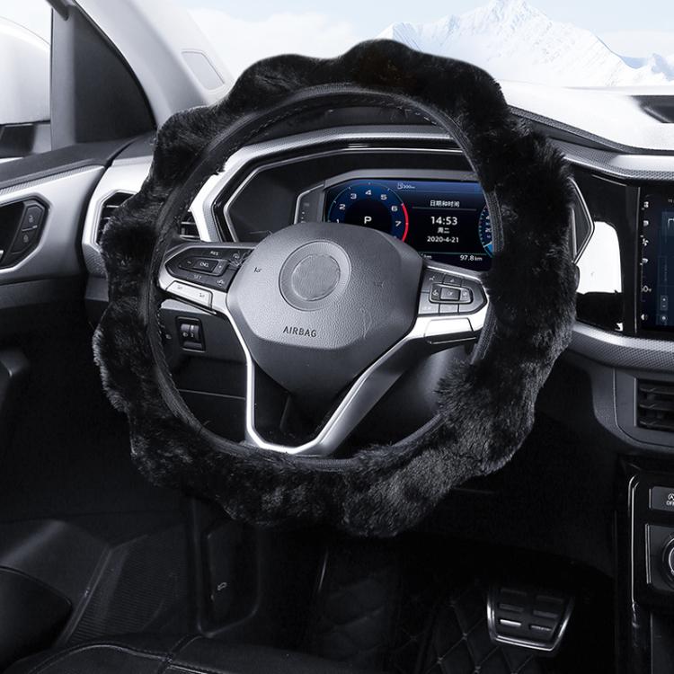 38cm Plush Soft Warm Car Steering Wheel Cover Without Inner Ring(Black) - Steering Wheel Accessories by buy2fix | Online Shopping UK | buy2fix