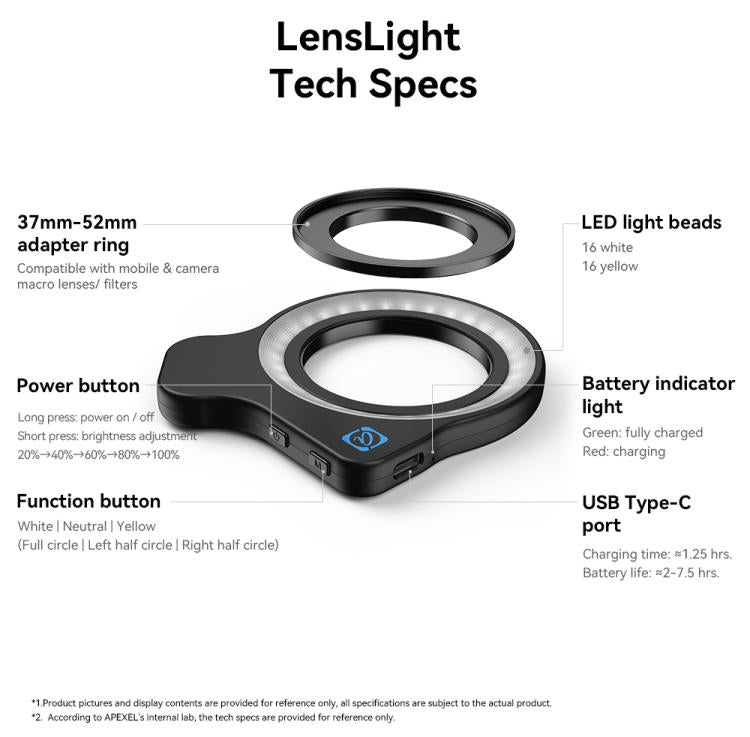 APEXEL APL-FL26 Jewelry Food Still Life Tri-color 9-speed Slim Ring Macro Photography Fill Light - Ring Light by APEXEL | Online Shopping UK | buy2fix
