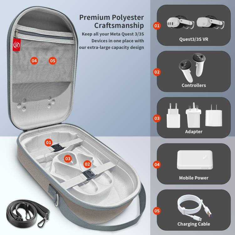 For Meta Quest 3S / 3 VR Headset JYS Storage Bag Handbag(Black) - VR Accessories by JYS | Online Shopping UK | buy2fix