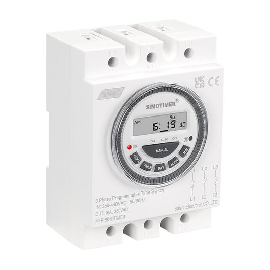 SINOTIMER TM619-380V 16A 3 Phase Timer Switch 7-Day Programmable Minimum Interval 1 Minute - Switch by SINOTIMER | Online Shopping UK | buy2fix