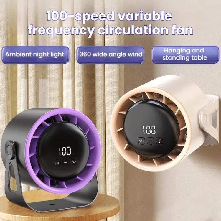 100-Gear High-Speed Circulating Fan Rechargeable Desktop Digital Display Turbo Wall-Mounted Fan, Style: Clip Gray - Electric Fans by buy2fix | Online Shopping UK | buy2fix