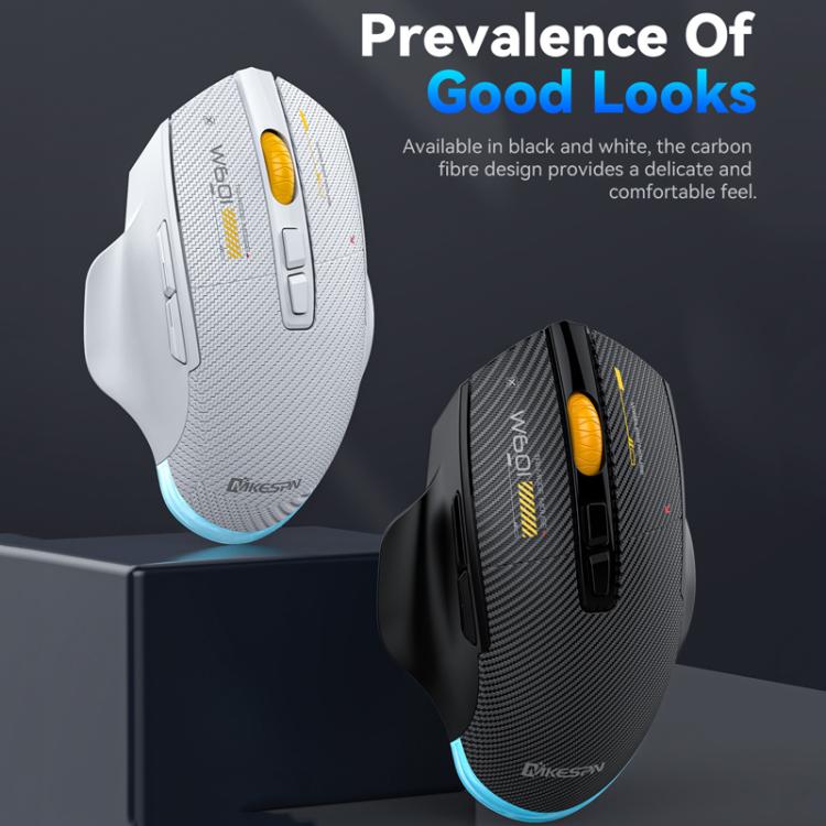 MKESPN W601 Silent Wireless Tri-mode Macro Gaming Mouse Carbon Fiber 12800DPI Bluetooth Mouse(White) - Wireless Mice by MKESPN | Online Shopping UK | buy2fix