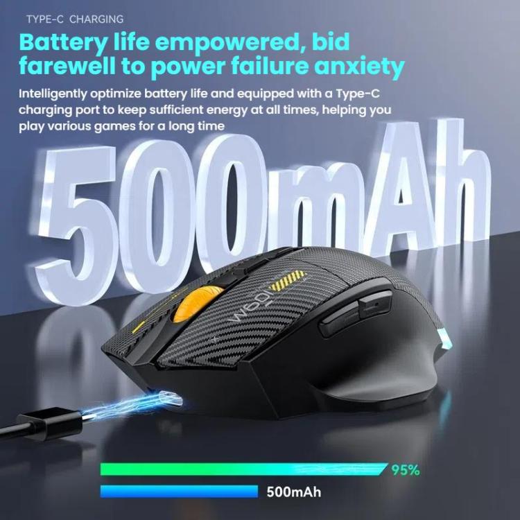 MKESPN W601 Silent Wireless Tri-mode Macro Gaming Mouse Carbon Fiber 12800DPI Bluetooth Mouse(White) - Wireless Mice by MKESPN | Online Shopping UK | buy2fix